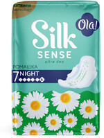 Прокладки Ola! Silk Sense, Ultra Deo Night, ночные, ромашка, 6 капель, 7 шт.