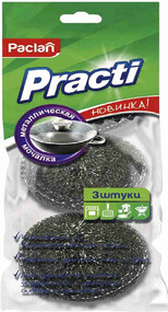 Мочалка PACLAN Practi малая, металлическая, 3шт