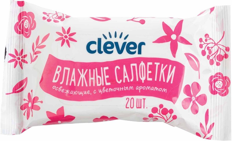 Влажные салфетки Clever освежающие с цветочным ароматом, 20 шт