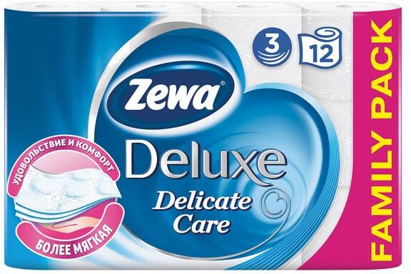 Туалетная бумага Zewa Deluxe Белая 3 слоя, 12 рулонов