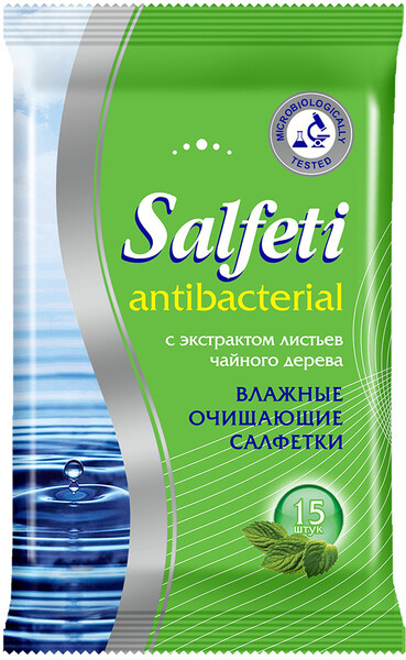 Салфетки влажные Salfeti антибактериальные 15шт Россия