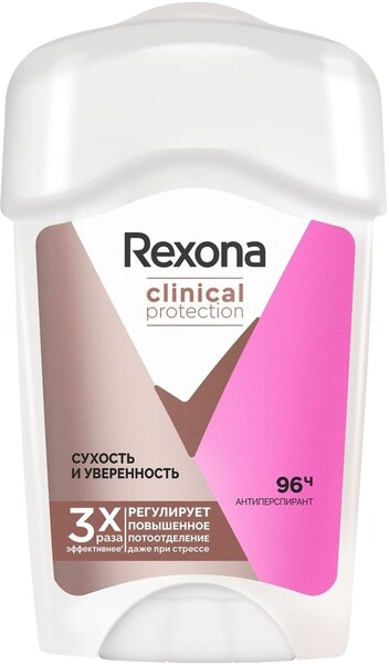 Дезодорант-антиперспирант крем женский REXONA Clinical Protection Сухость и уверенность, 45мл Филиппины, 45 мл