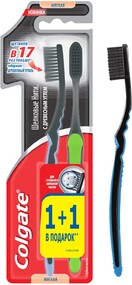 Зубная щетка COLGATE Шелковые Нити с древесным углем черная 1+1, мягкая, 2шт Китай 