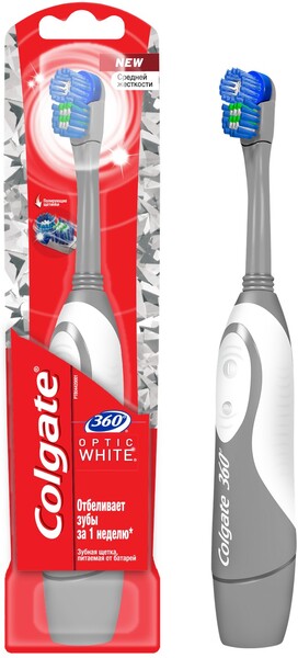 Зубная щетка Colgate 360 Optic White электрическая, отбеливающая, средней жесткости