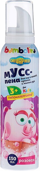Мусс-пена Bambolina детская для игр в ванной, купания и мытья рук, розовая, 150 мл.