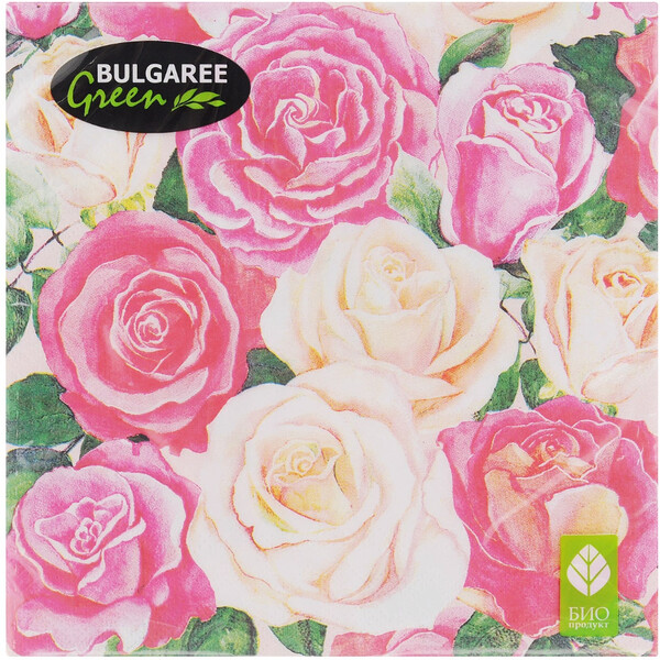 Салфетки бумажные Bulgaree Green Розовый букет трехслойные 33х33 см 20 шт