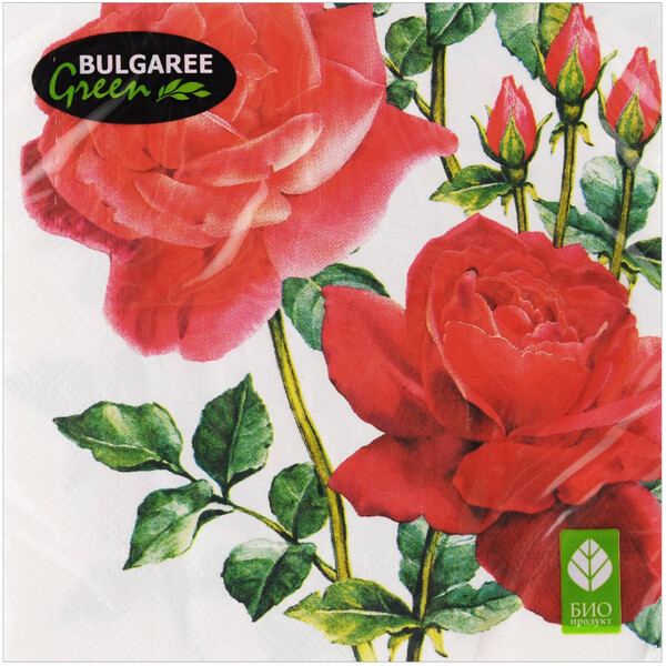 Салфетки бумажные Bulgaree Green Розы трехслойные 33х33 см 20 шт
