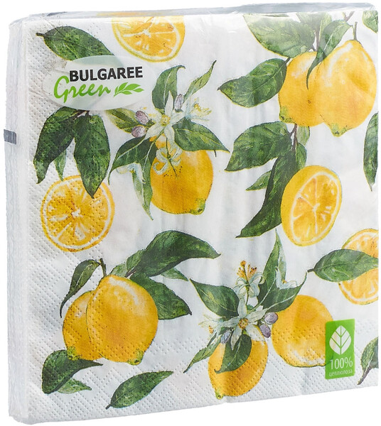 Салфетки бумажные Bulgaree Green Лимон трехслойные 33х33 см 20 шт
