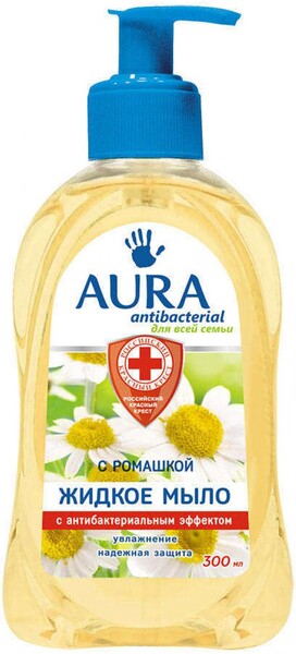 Жидкое мыло Aura для всей семьи с антибактериальным эффектом с ромашкой antibacterial, 0.30л