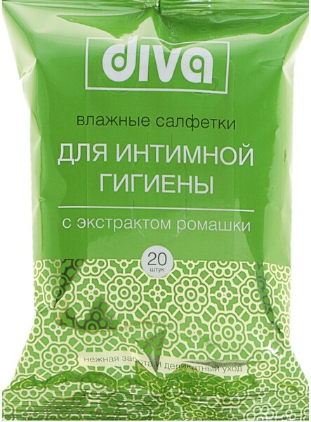 Влажные салфетки Diva intimate Ромашка, для интимной гигиены, 20 шт.
