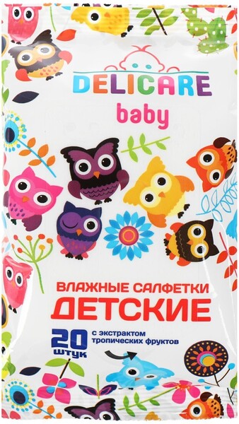 Влажные салфетки Delicare, для детей, с экстрактом тропических фруктов, 20 шт.