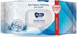 Влажные салфетки AURA FAMILY, с антибактериальным эффектом 144 шт.