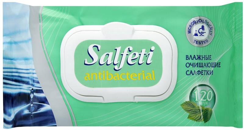 Влажные салфетки Salfeti Аntibac очищающие с антибактериальным эффектом 120 штук