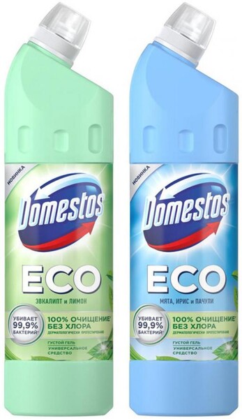 Средство чистящее Domestos ECO 2 в 1 без хлора Свежесть моря и Свежесть леса 2 штуки по 750 мл