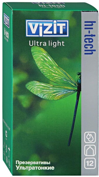Презервативы Vizit HI-Tech Ultra light ультратонкие с накопителем 12 штук