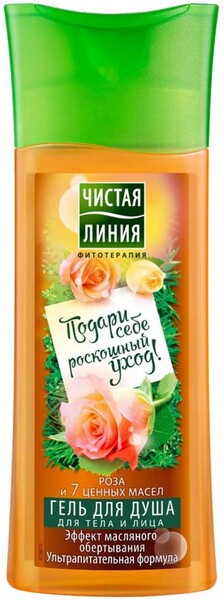 Гель для душа Чистая линия Роза и 7 ценных масел Питательный