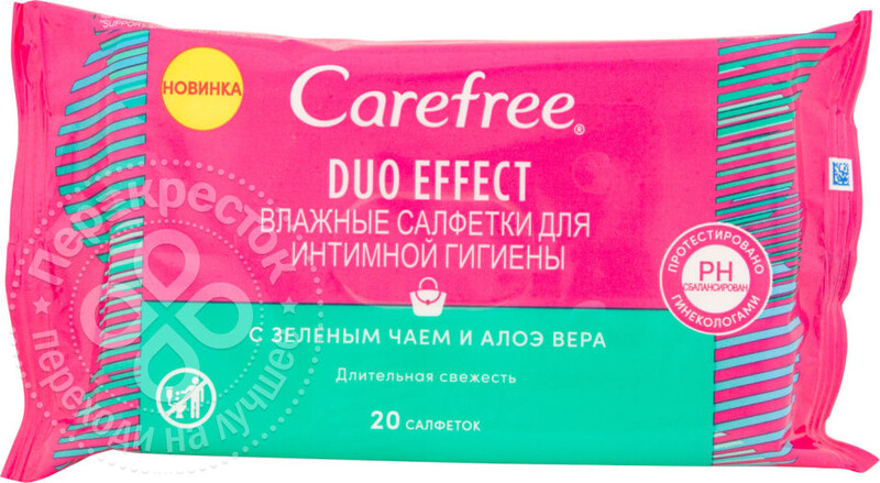 Влажные салфетки Carefree Duo Effect для интимной гигиены 20шт