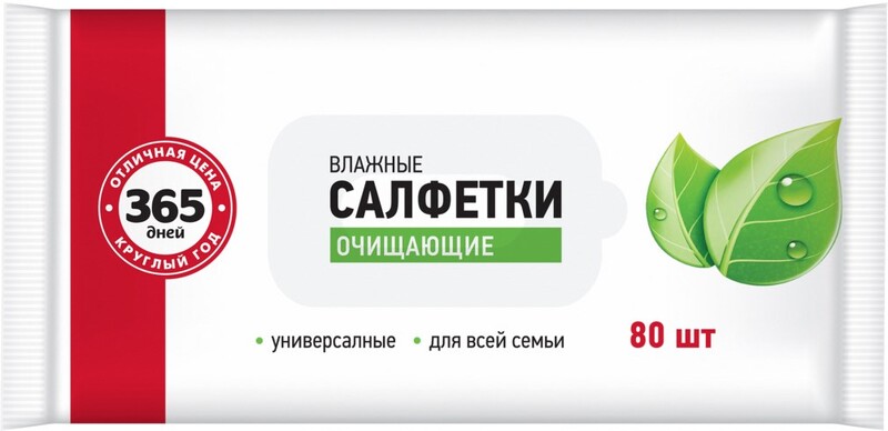 Салфетки 365 ДНЕЙ д/всей семьи влаж. Россия, 80 шт