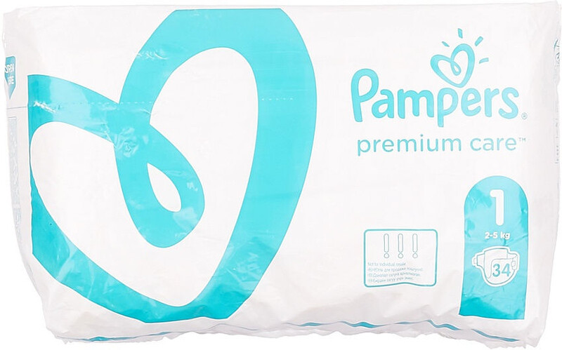 Pampers подгузники Premium care/ размер 1(2-5 кг)1уп.-34шт.