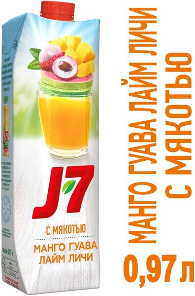 Напиток сокосодержащий из манго, гуавы, лайма и личи с мякотью для детского питания Дж7  0