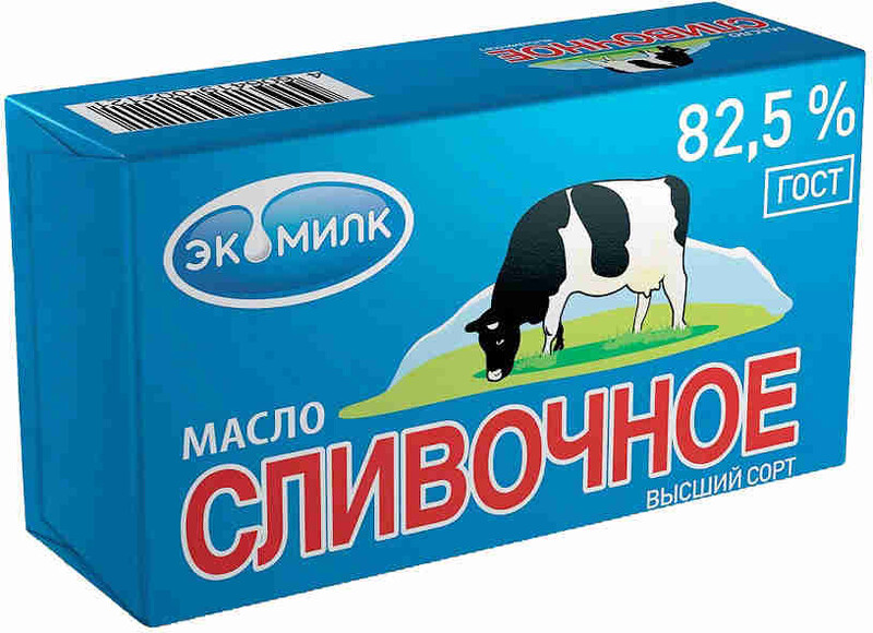 Масло ЭКОМИЛК сладко-сливочное Традиционное 82,5% без змж Россия, 380 г