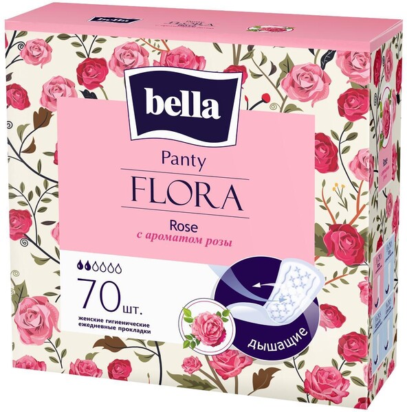 Прокладки женские ежедневные bella Panty FLORA Rose с ароматом розы, 70 шт.