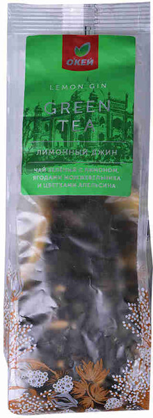 Чай зеленый ОКЕЙ Лимонный джин с лимоном ягодами можжевельника и цветками апельсина 80г