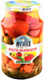 Овощное ассорти Меленъ маринованное патиссоны/черри/огурцы/цветная капуста 900г