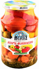 Овощное ассорти Меленъ маринованное патиссоны/черри/огурцы/цветная капуста 900г