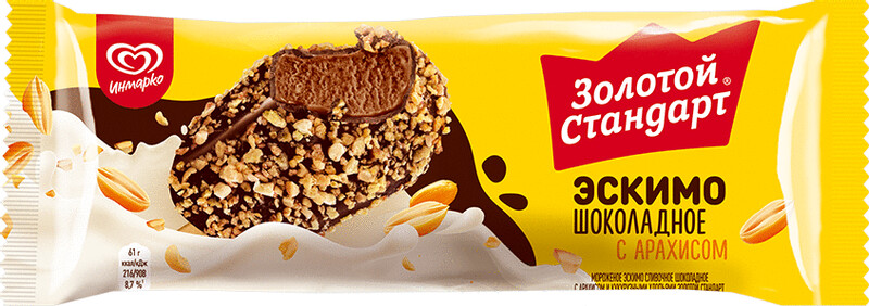Мороженое золотой стандарт эскимо шоколадный с арахисом и кукурузными хлопьями 61Г Юнилевер Русь