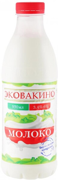 Молоко пастеризованное Эковакино 3,4%-6%, 930 мл