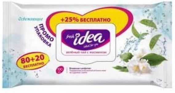 Влажные салфетки Fresh idea зеленый чай с жасмином, 100 шт