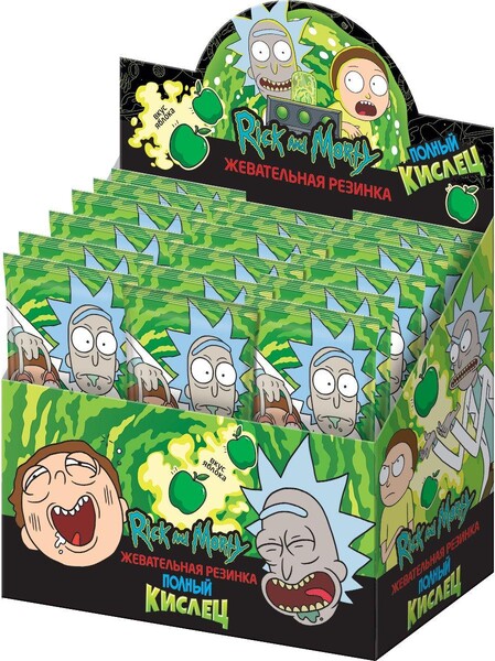 Жевательная резинка Конфитрейд Рик и Морти Полный кислец, кислая со вкусом яблока, 18 гр., сашет