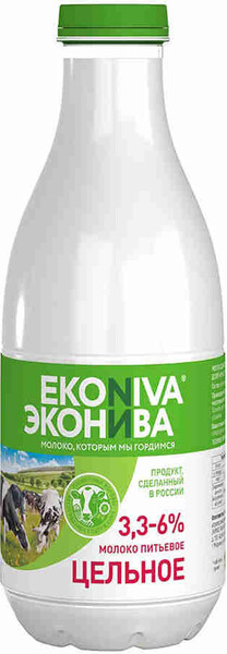 Молоко ЭкоНива цельное пастеризованное 3.3-6.0% 1 л