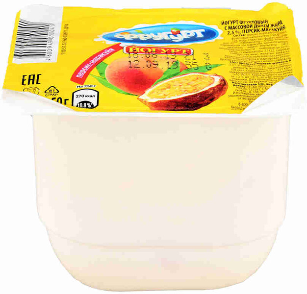 Йогурт Фругурт персик-маракуйя 2.5% 250 г