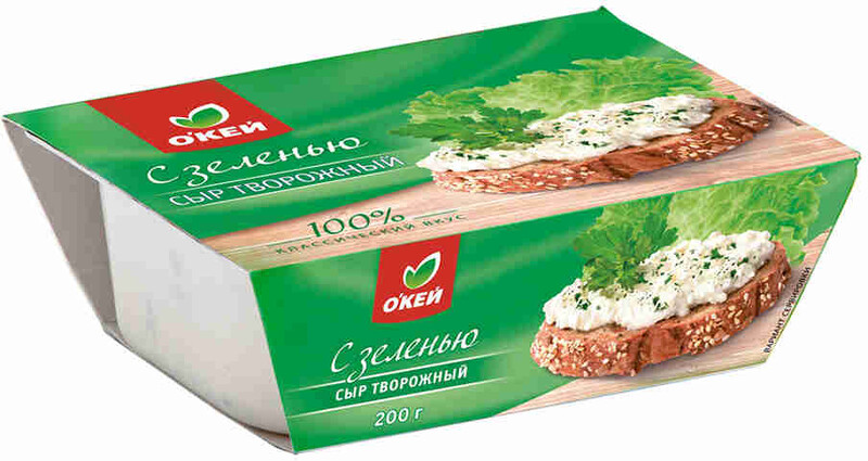 БЗМЖ Творожный сыр ОКЕЙ с зеленью 200г Россия