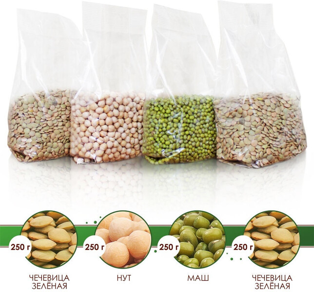 Бобовый микс: чечевица, нут, маш, вес набора 1000 г