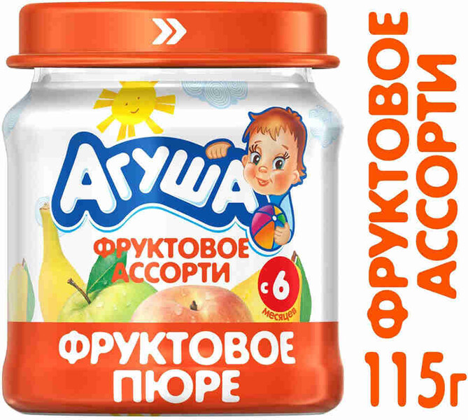 Пюре Агуша фруктовое ассорти без сахара с 6 месяцев 115 г