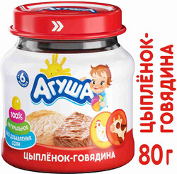 Пюре Агуша с цыпленком и говядиной без сахара с 6 месяцев 80 г