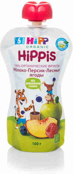 Пюре Hipp Organic Hippis с яблоком персиком и лесными ягодами без сахара с 6 месяцев 100 г