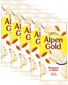 Шоколад Alpen Gold белый с миндалем и кокосовой стружкой, 85 г
