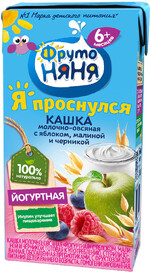 Каша ФрутоНяня молочно овсяная Йогуртная с яблоком малиной и черникой 200мл