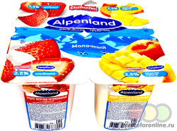 Йогуртный продукт молочный Alpenland в ассортименте: Клубника, Персик-манго 2,5%, 95 г