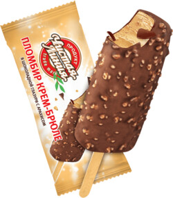 Пломбир крем-брюле в шоколадной глазури с арахисом, 80г