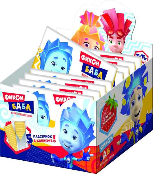 Жевательная резинка ФИКСИКИ со вкусом клубники в конверте с тату, 20 шт по 11г.