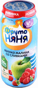 Пюре ФрутоНяня с яблоком малиной и сливками с сахаром с 6 месяцев 250 г