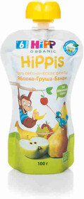 Пюре Hipp Organic Hippis с яблоком грушей и бананом без сахара с 6 месяцев 100 г