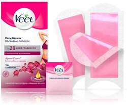 Восковые полоски Veet для линии бикини и области подмышек с ароматом бархатной розы и эфирными маслами c технологией Easy Gel-wax 14 шт