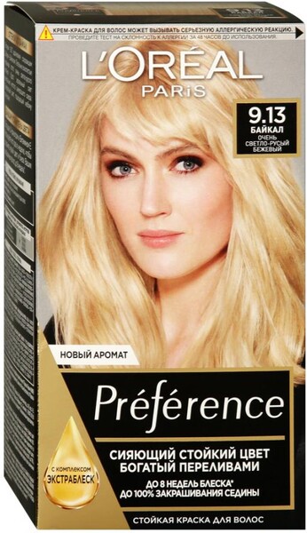 Краска для волос L'Oreal Paris Recital Preference оттенок 9.13 Байкал-очень светло-русый бежевый