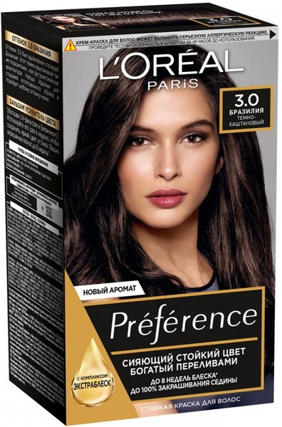 Краска для волос L'Oreal Paris Preference тон 3.0 темно каштановый